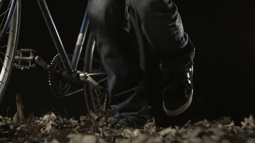Pushing bike on dried leaves shooting with high speed camera, phantom flex.