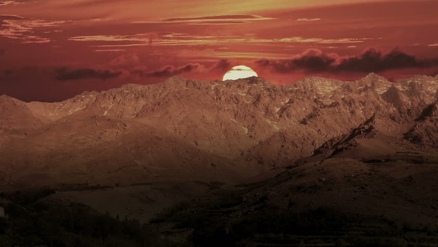 Sunrise time lapse over High Atlas mountains in Morocco