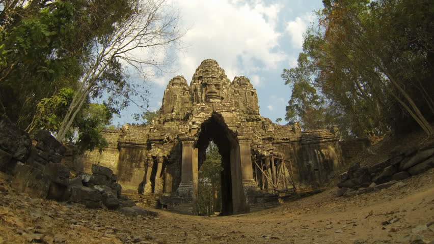 Time lapse of Angkor Thom East Gate known as the death gate in Angkor Cambodia