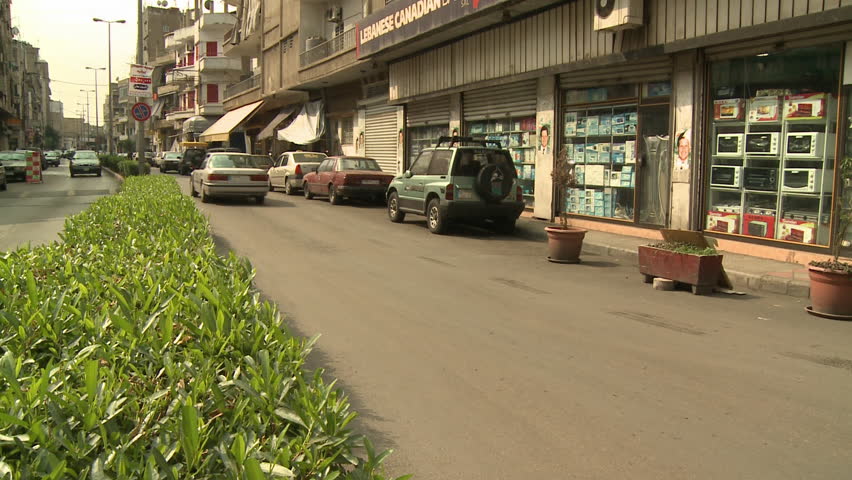  BOURJ HAMMOUD, LEBANON - CIRCA 2001:Medium shot of two lanes with minimal traffic both ways