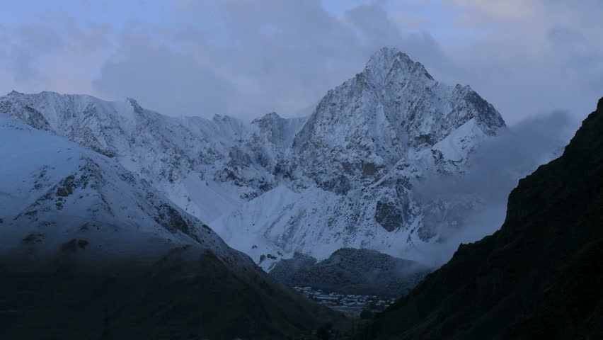 Time Lapse of Caucasus mountains and snowy peaks in Georgia. 