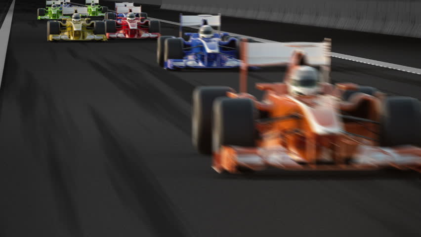 Generic looking F1 cars racing. High speed racing is always exciting, best of the best worldâs drivers competing with each other in extreme fast pace racing. Video can be allegory for winning