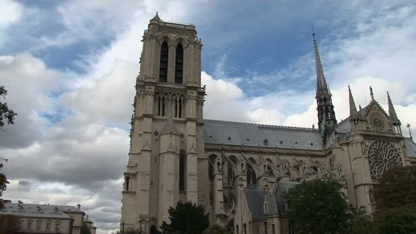 Paris, Notre Dame with boat on Seine, France 