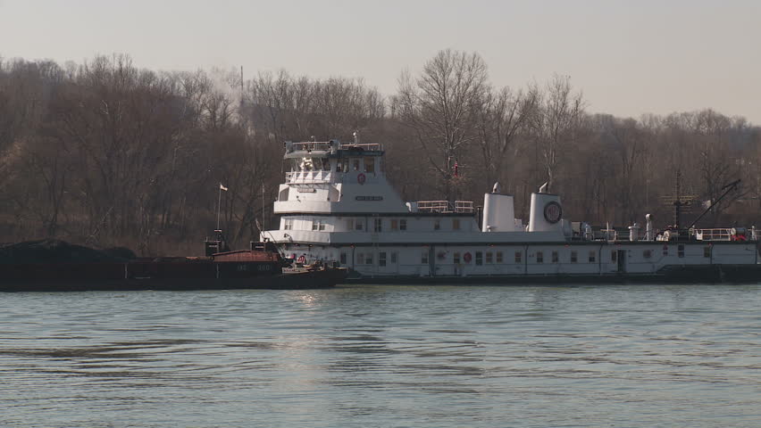 SHIPPINGPORT, PA - MARCH 31: Amherst Madison towboat (pushboat) Mary Ellen Jones pushes a barge on the Ohio River on March 31, 2013 near Shippingport, Pennsylvania.