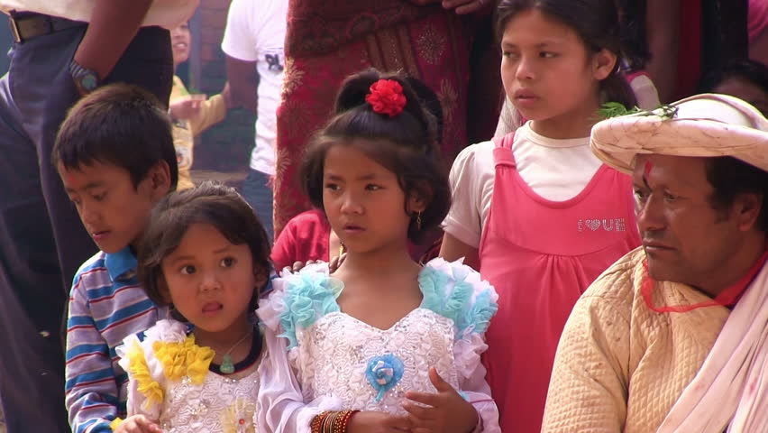 BUNGAMATI REGION, NEPAL â CIRCA OCTOBER 2011 â Little nepali girls waiting during festival of lights circa October 2011 in Bungamati village in Nepal.