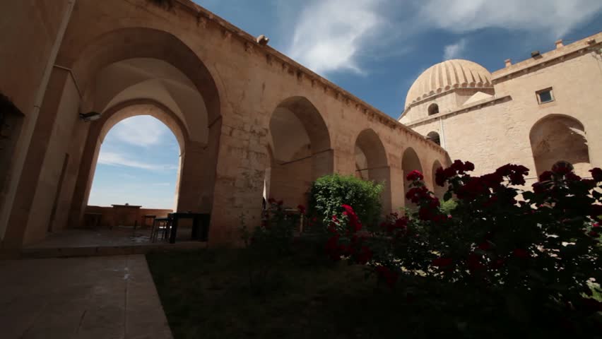 The garden of Stone House Hotel in Mardin in Turkey