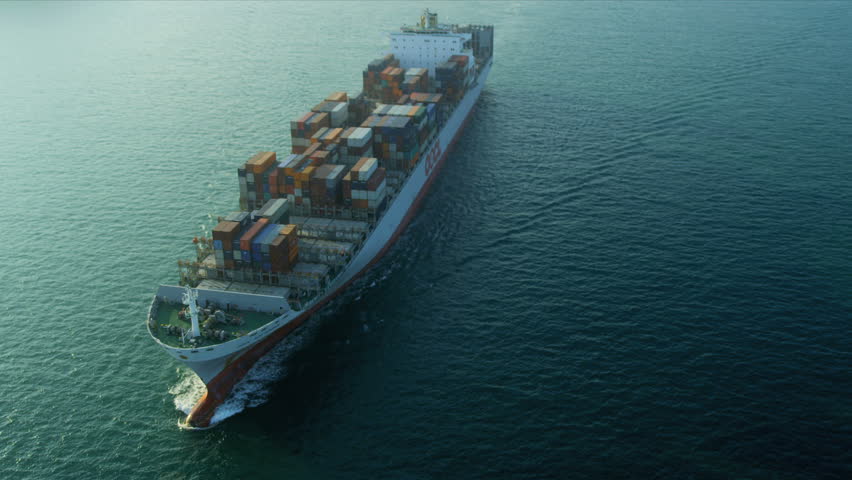 Aerial view of ocean Container ship Hong Kong Island, South China Sea, China, Asia 