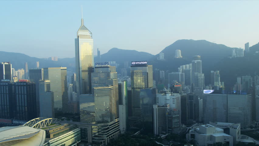 HONG KONG -  November 21, 2012: Aerial view Victoria Harbour, Hong Kong Convention and Exhibition Centre, Hong Kong, RED EPIC