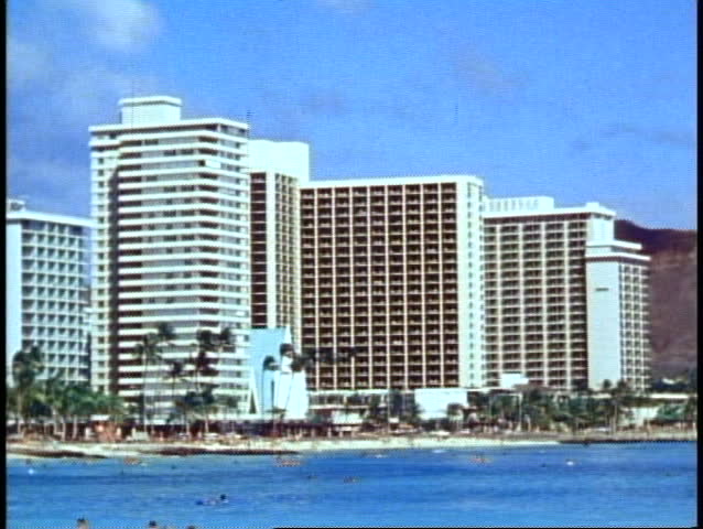 Waikiki, hotels, beach, medium shot