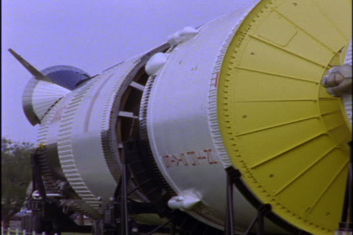 JOHNSON SPACE CENTER, HOUSTON, TEXAS - APRIL 28, 1999: Sections of retired Saturn rocket.