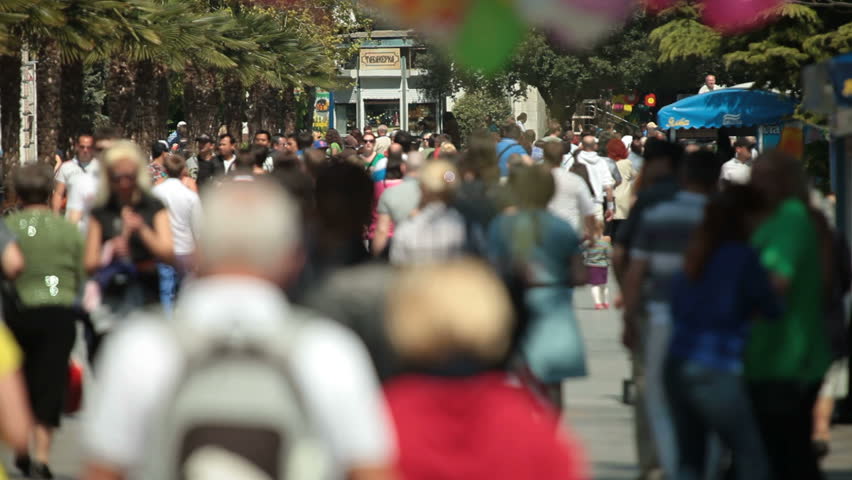 Crowd of people walking on the sea promenade. Yalta, Crimea
