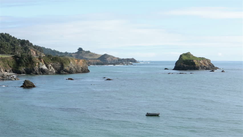Diving rubber boat anchored off coast of Northern California. Summer recreation and sport rubber boat anchored off coast of Northern California. Used for fishing and sport diving.