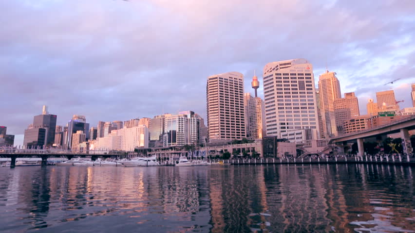 Daring Harbour, Sydney sunset with tower