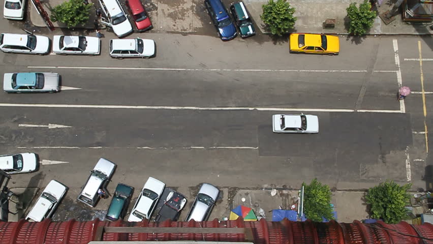 Light traffic in downtown Yangon (Rangoon) from overhead. Motorbikes are prohibited in Yangon, making traffic very light. August, 2012. 
