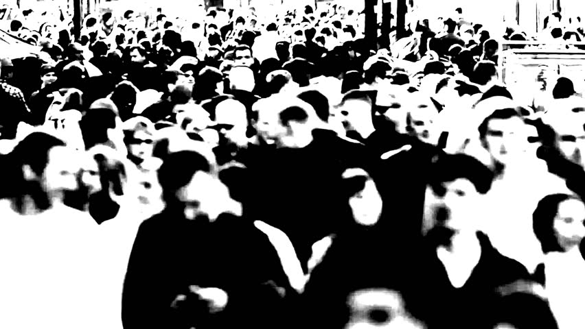 Massive anonymous crowd on Arbat street in Moscow city
