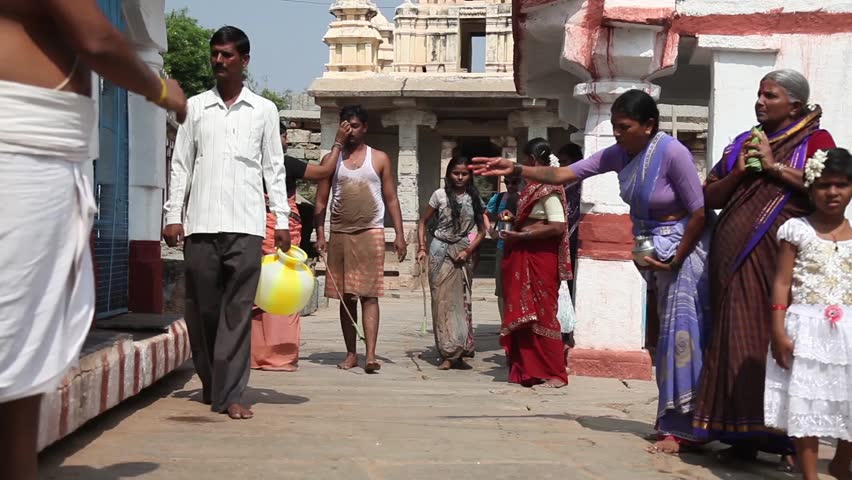 India, Hampi - 29 December 2012: Puja rite in Virupaksha temple 