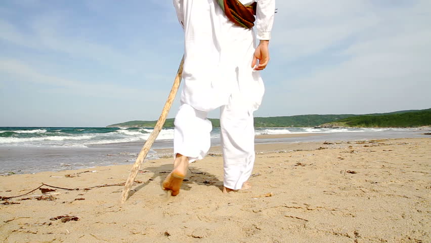 Arab Man Walking on Beach HD