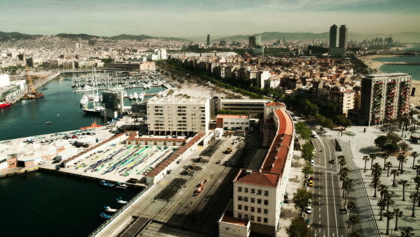 timelapse of the beautiful barcelona skyline shot from a high vantage point
