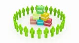 team work around business cubes, with alpha channel