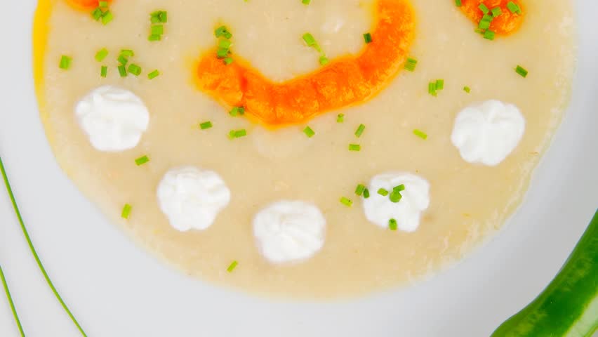 homemade cuisine : 1080p salmon soup served with bread and pepper dish 1920x1080 intro motion slow hidef hd