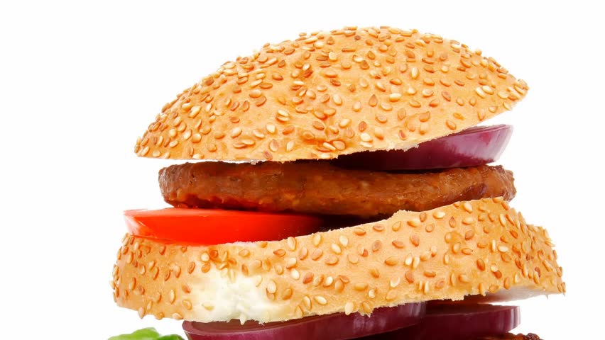 big double grilled hamburger on wooden plate 1080p 1920x1080 intro motion slow hidef hd
