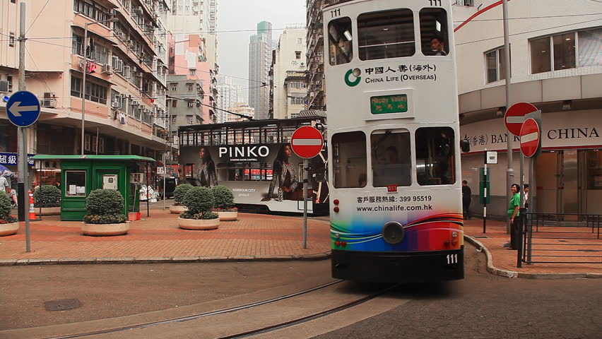 HONG KONG - CIRCA OCTOBER 2012: Movement of two-storeyed trams in Hong Kong. 