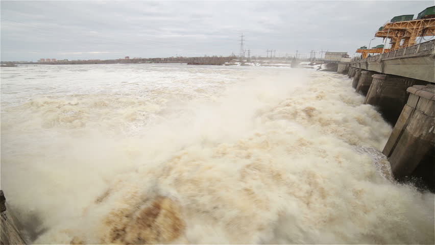 Water running down a dam