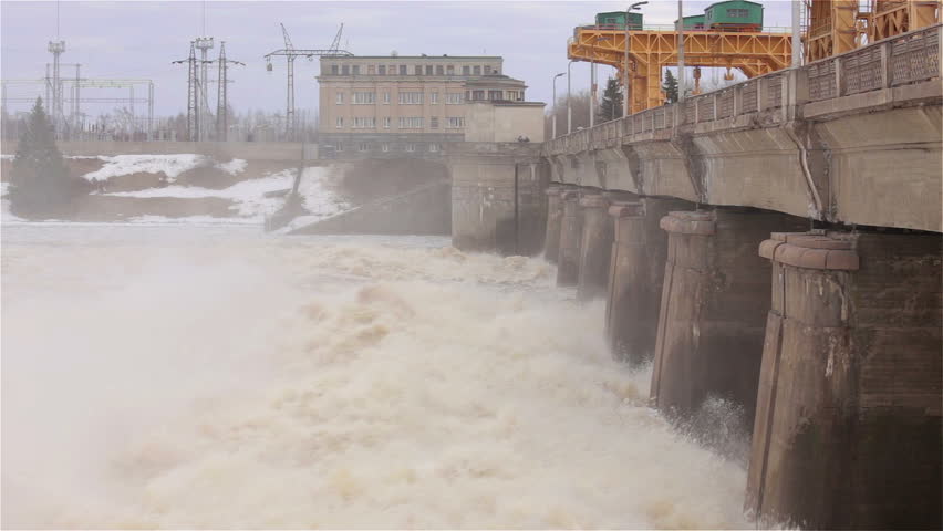 Water running down a dam