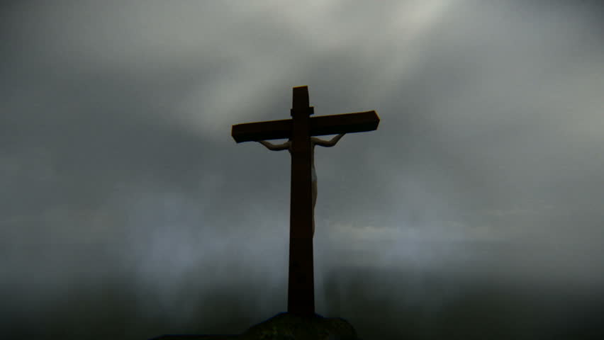 Aerial view of Jesus crucified
