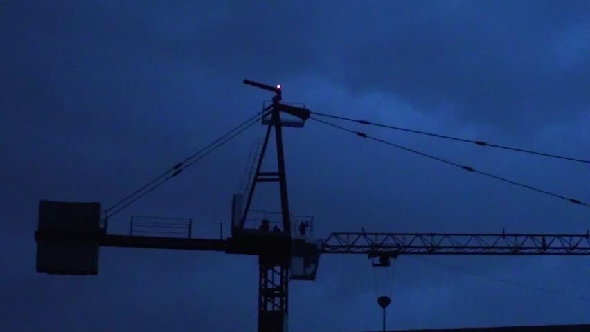 Building crane at night