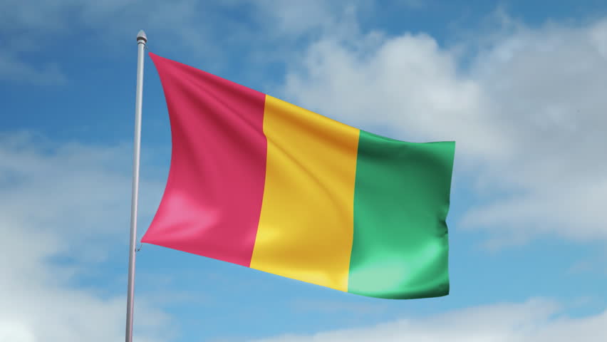 HD 1080p clip of a slow motion waving flag of Guinea. Seamless, 12 seconds long loop. 