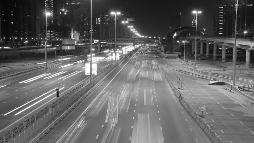 Sheikh Zayed Road in Dubai at night, United Arab Emirates. Time lapse video
