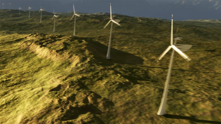 1114 Wind Turbine Power Grid on Plains with Stormy Wilderness Sunset. Themes: Wind, Solar, Power, Energy, Conservation, Alternate Fuels, Technology, Weather, Industry, Future, Environment, Research...
