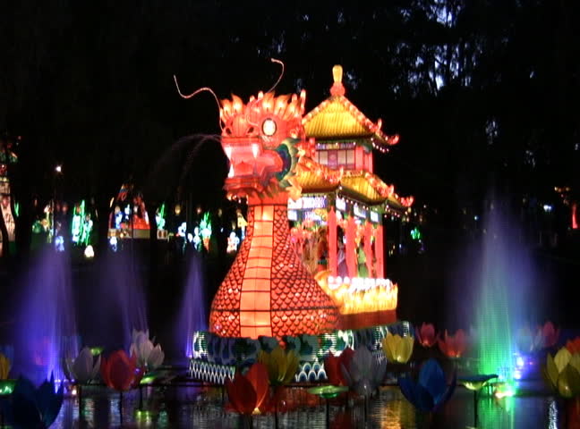dragon and flowers on water during chinese lantern festival celebrating new years