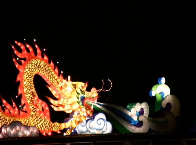 fire breathing dragon during chinese lantern festival celebrating new years