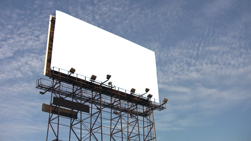 Blank billboard with timelapse clouds moving behind. Alpha channel included. Use to create your own giant billboard ad! 