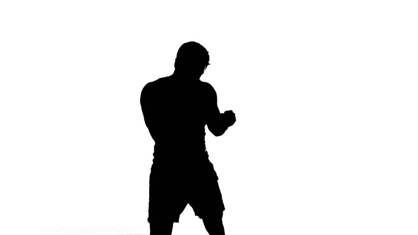 silhouette of a man boxing on white background