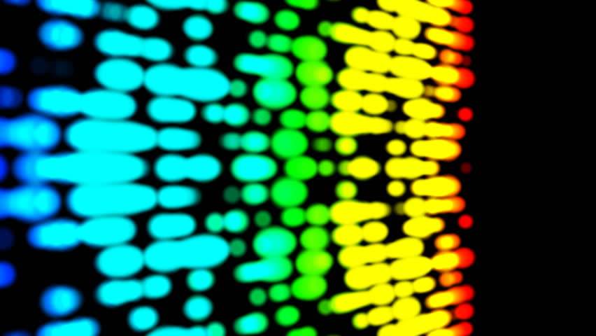 Seamlessly looping bright lights flow from one side of the screen to the other, while changing colors and flickering