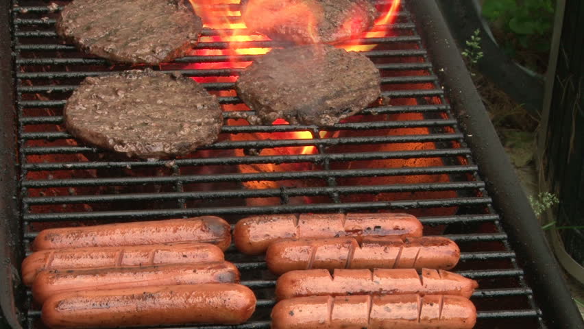 Hot Dogs and Burgers on Grill