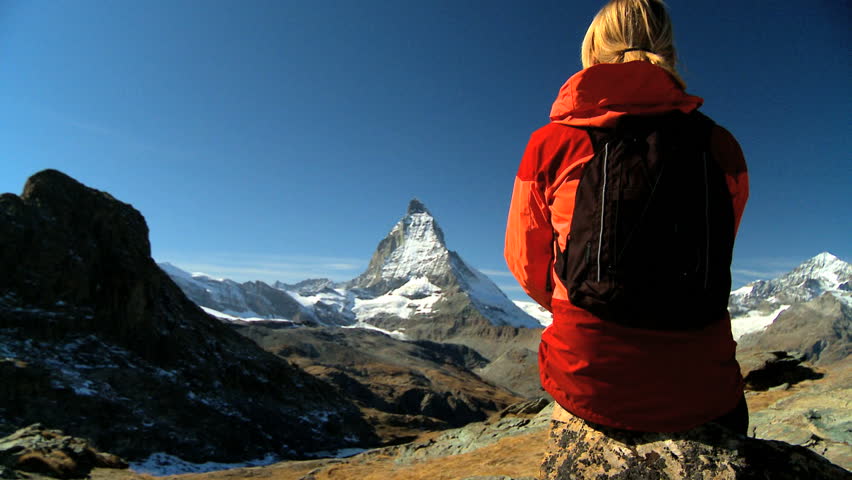 Female hiker enjoying view of the Matterhorn, Switzerland