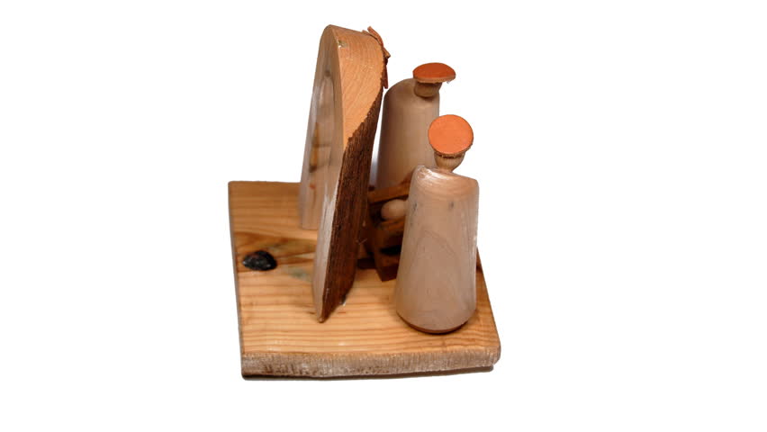 real 3D rotating wooden creche isolated on white