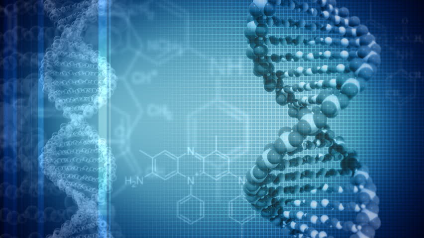 Blue background with rotating DNA. Loop