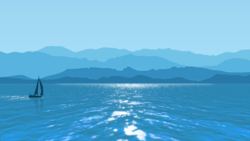 Animation with sailing boat on blue sea on hot summer day. Typical for a hot holiday or fresh vacation. Full High Def animation generated at twenty five smooth progressive frames per second.