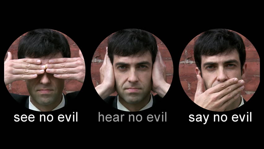 Businessman. See, Hear & Speak no evil. Concept shot of the 'See no Evil, Hear no Evil, Speak no evil' proverb.  