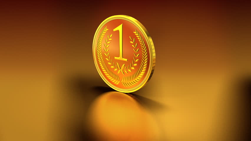 gold medal on reflective background, alpha matte, seamless loop, HD1080p