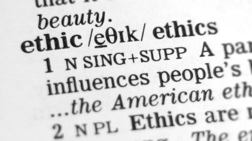 Dictionary Definition - Ethics. Selective focus on the word. 