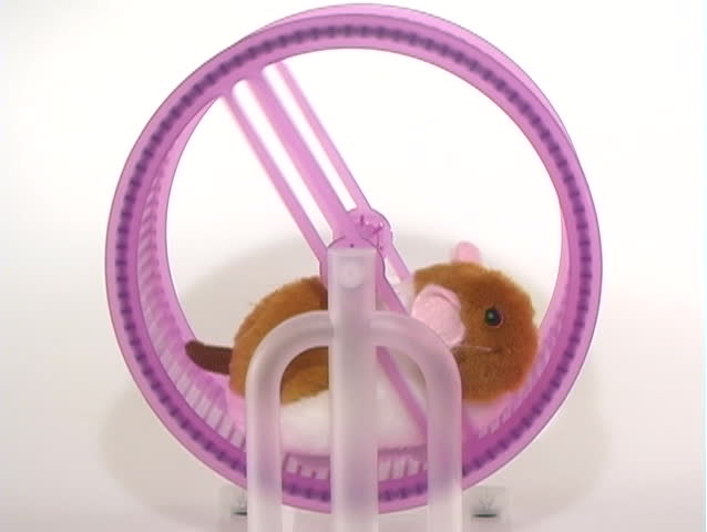 toy stuffed mechanical hamster running in a wheel