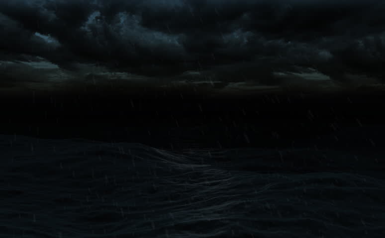 Rain over wavy ocean