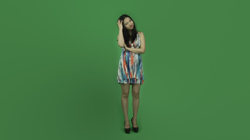 Asian Girl Naked Beauty Young Adult Isolated Greenscreen Green Background Worried Stock Footage 