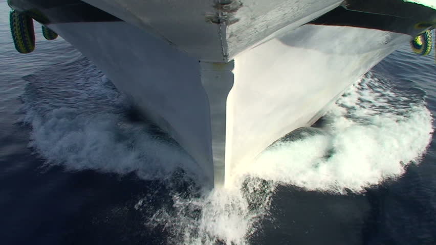The Bow of a boat cutting through a calm sea surface. Red Sea, Egypt.